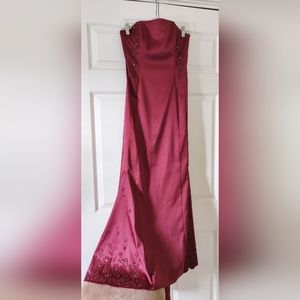 Rampage Burgundy A-line Strapless Beaded Gown